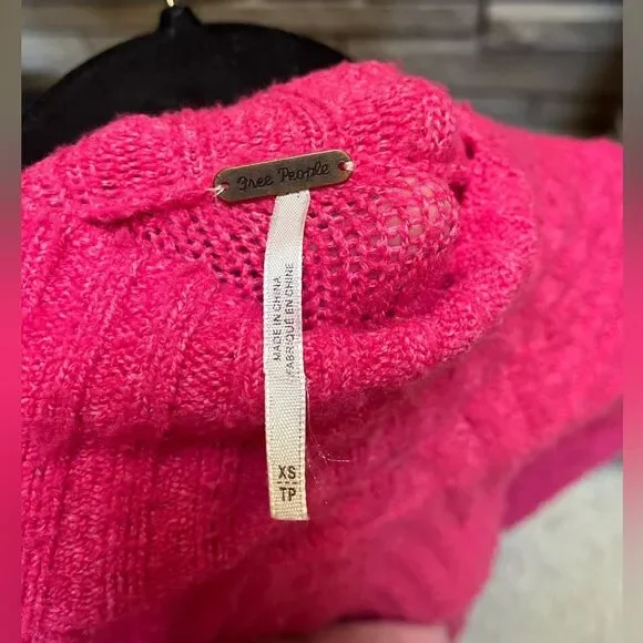 Free People Mock Neck Bell Sleeve Sweater Hot Pink XL - Picture 6 of 9